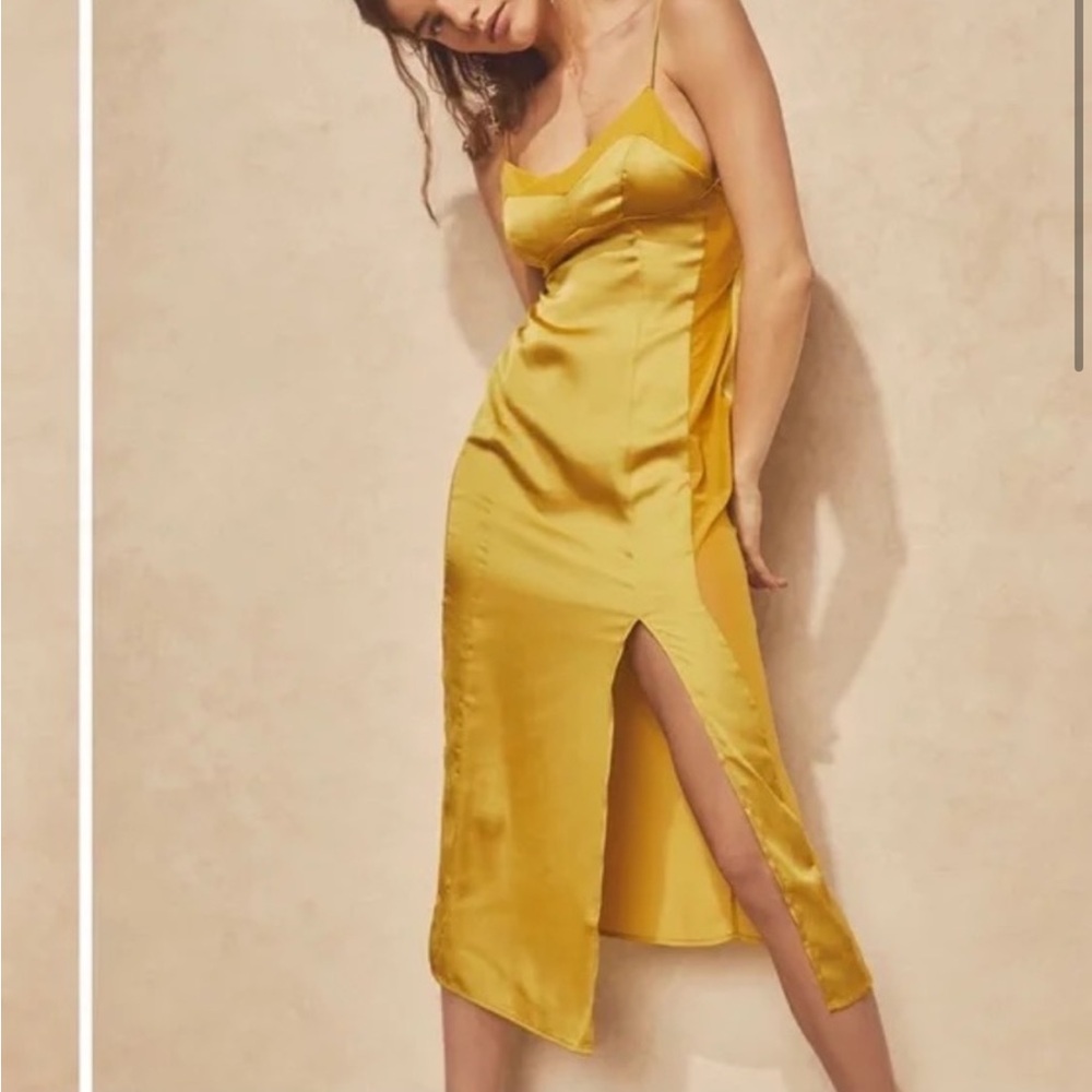 Intimately free people gold slip mesh sheer panel midi dress medium